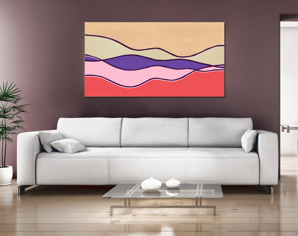 Abstract Landscape Acrylic Painting By Marina Krylova, 51 X 28", Modern Landscape #25, Original Artwork