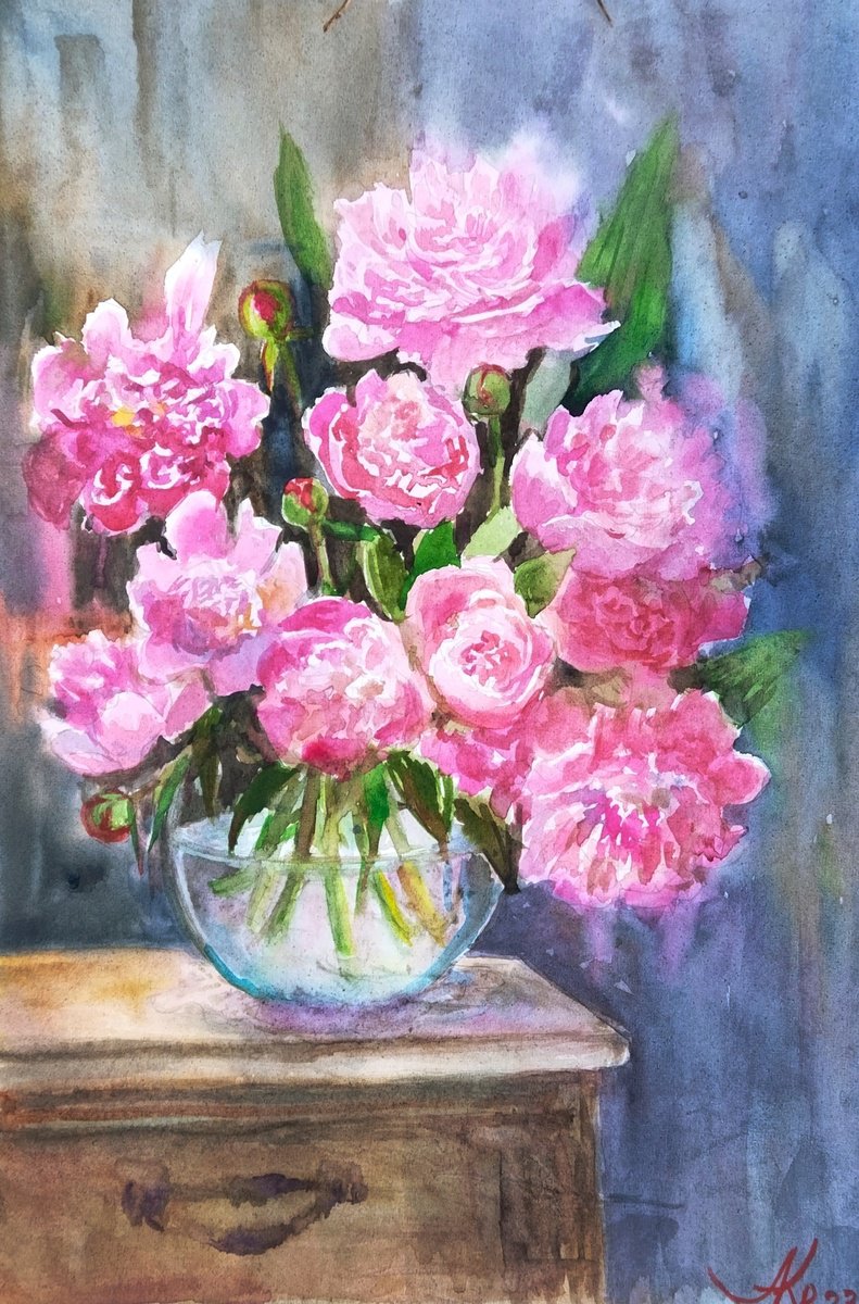 Pink peonies bouquet by Ann Krasikova