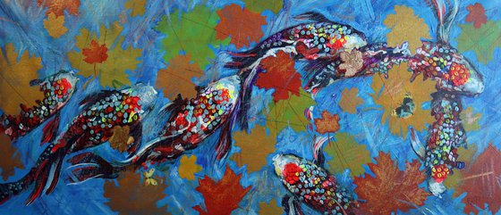 Koi Fish on Blue.