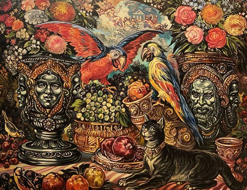 Still life with parrots by Oleg and Alexander Litvinov