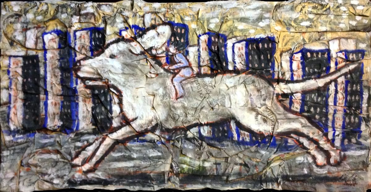 Surrealistic Animal Painting By Paolo Beneforti, 31 X 16", Take Me Away, Original Artwork