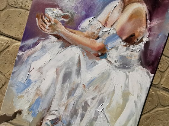 Dancing lady artwork. Ballerina in white dress