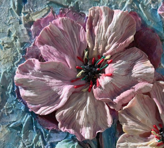 Blush Awakening Sculptural Floral Relief