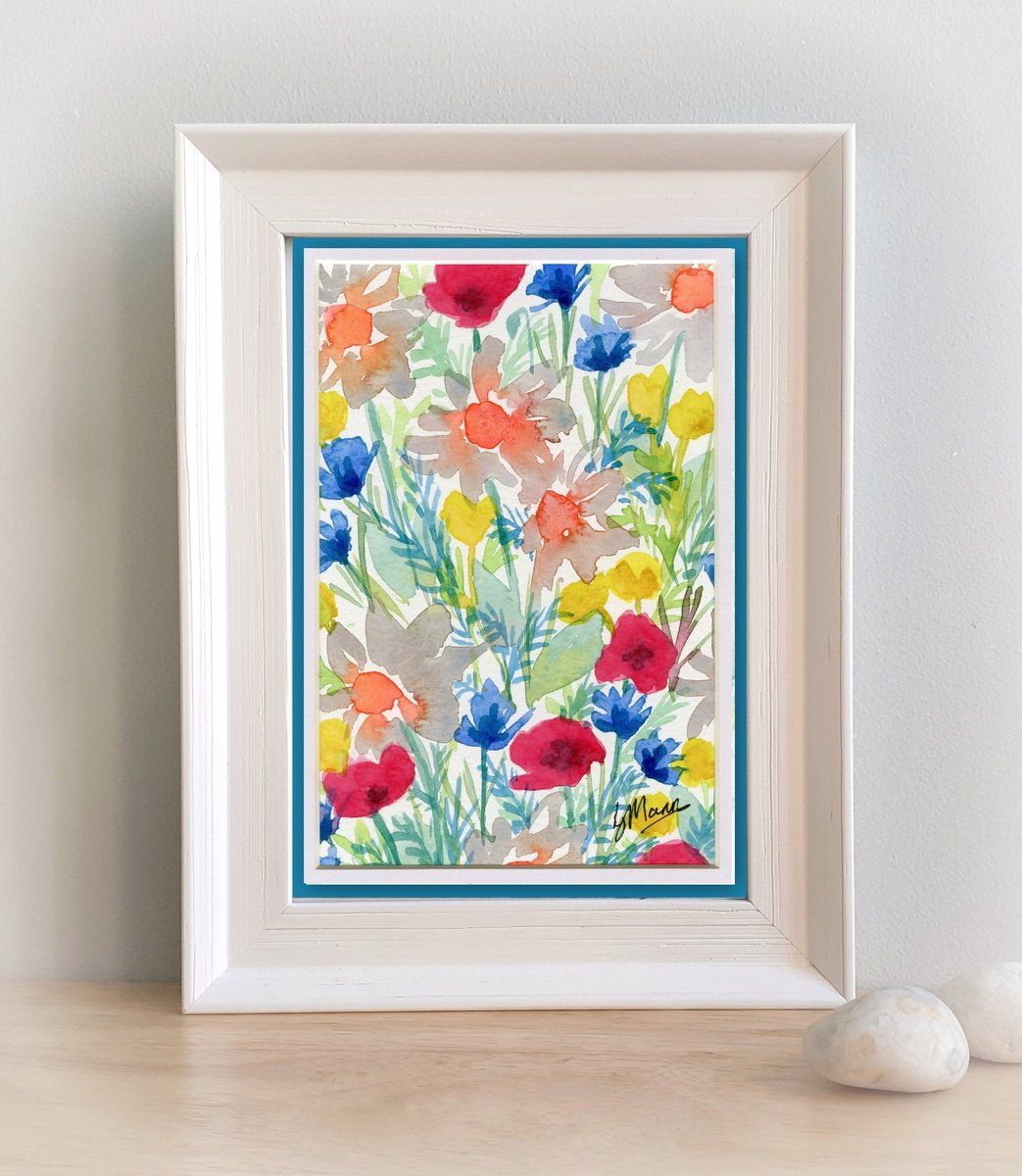 Simply Flowers 2 - mounted watercolour, small gift idea by Lisa Mann