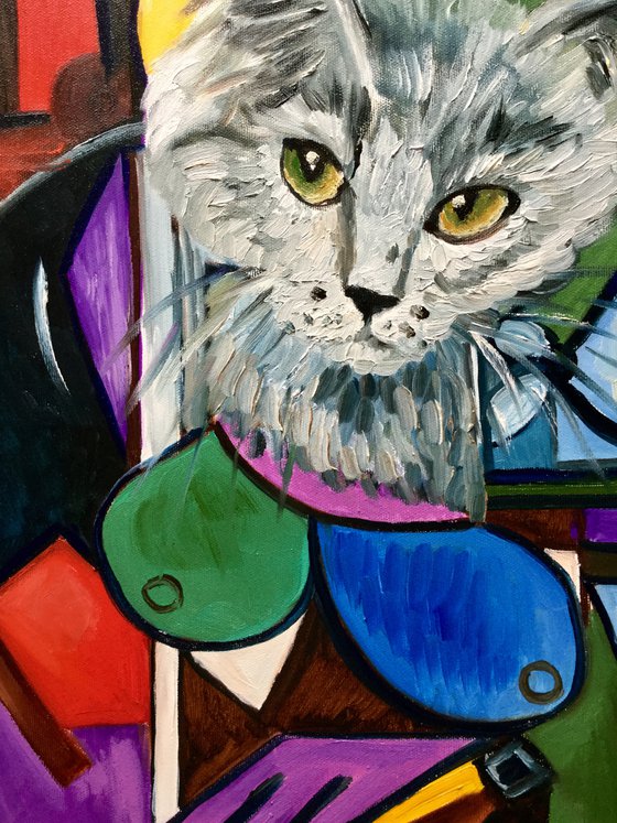 Cat writing a letter, version of Picasso painting FOR CAT LOVERS GIFT IDEA