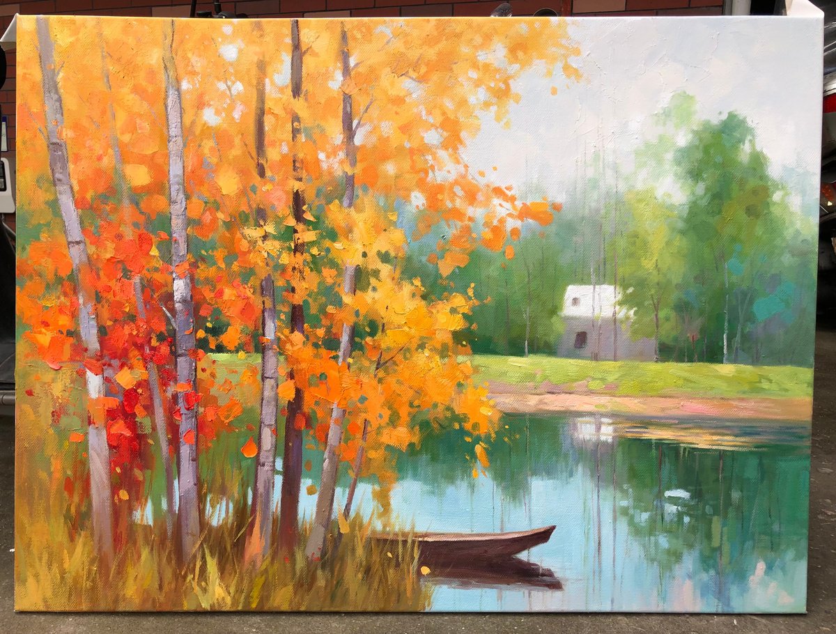 Impressionistic Landscape Oil Painting By Jianzhe Chon, 39 X 30, Spring Z046, Original Artwork