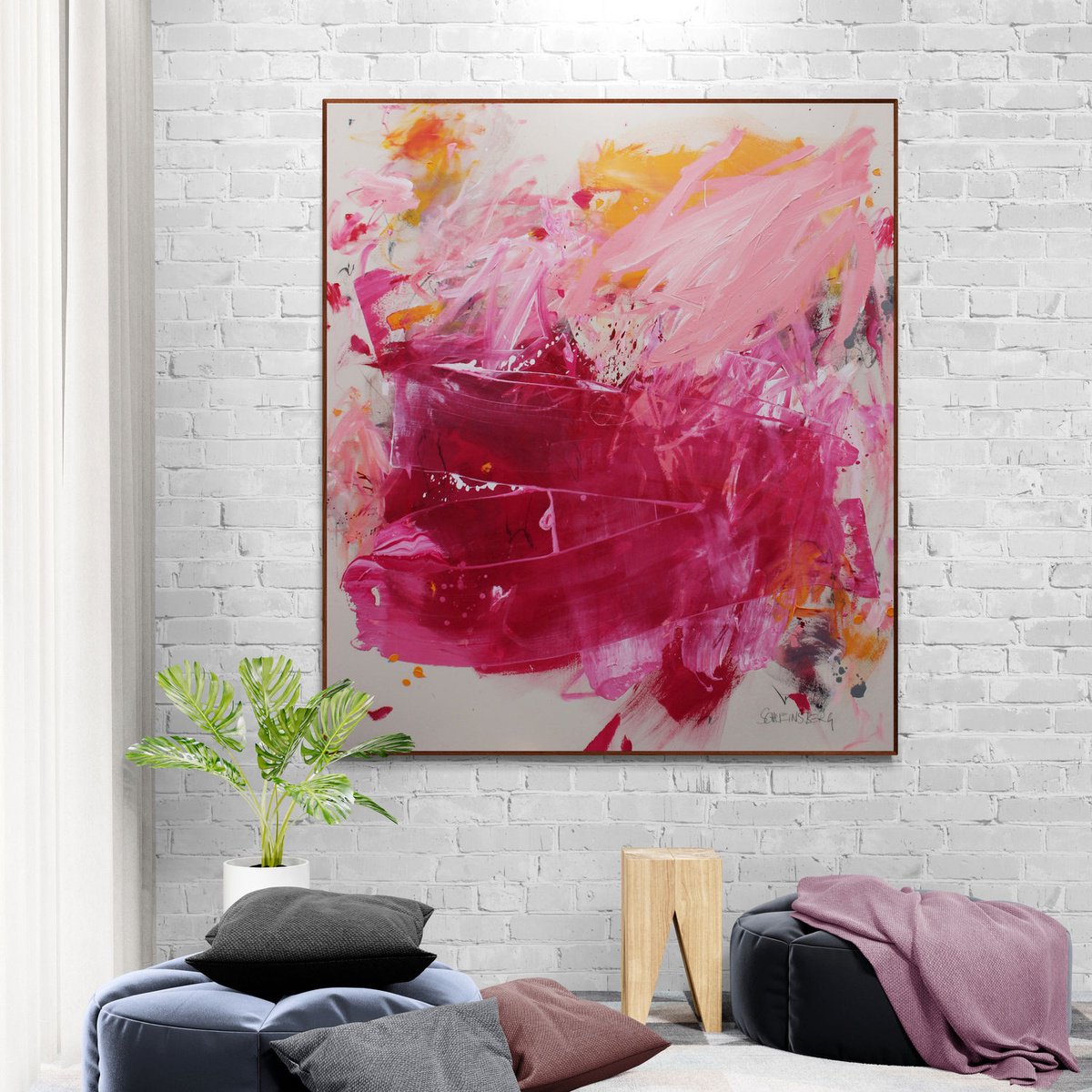 Expressive Abstract Painting By Daniela Schweinsberg, 55 X 63, I Feel Pink, Original Artwork