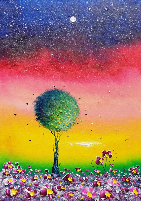 "Sunset Tree & Flowers in Love"