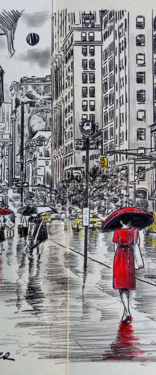 DOWNTOWN IN A RED DRESS by Loui Jover