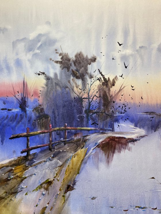 Watercolor “Peacefull sunset” perfect gift