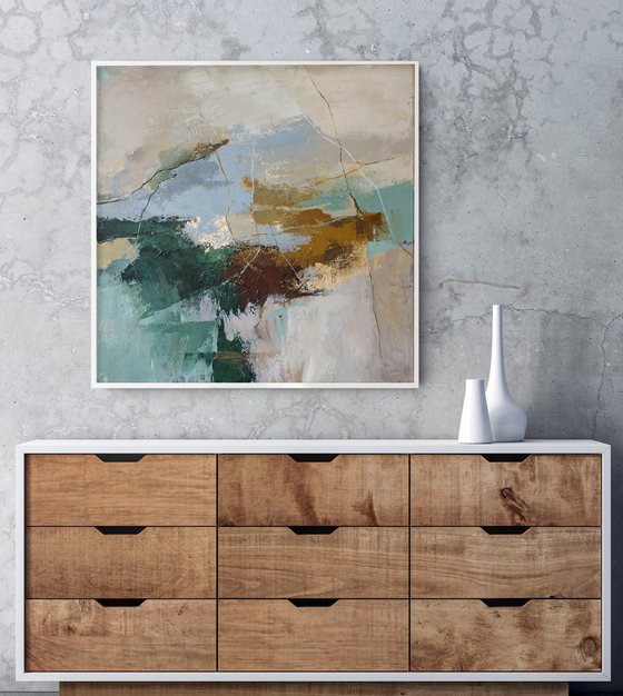 "Iceland" Abstract green brown gold art
