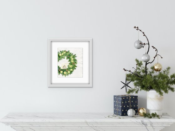 Christmas wreath. Original watercolor artwork.