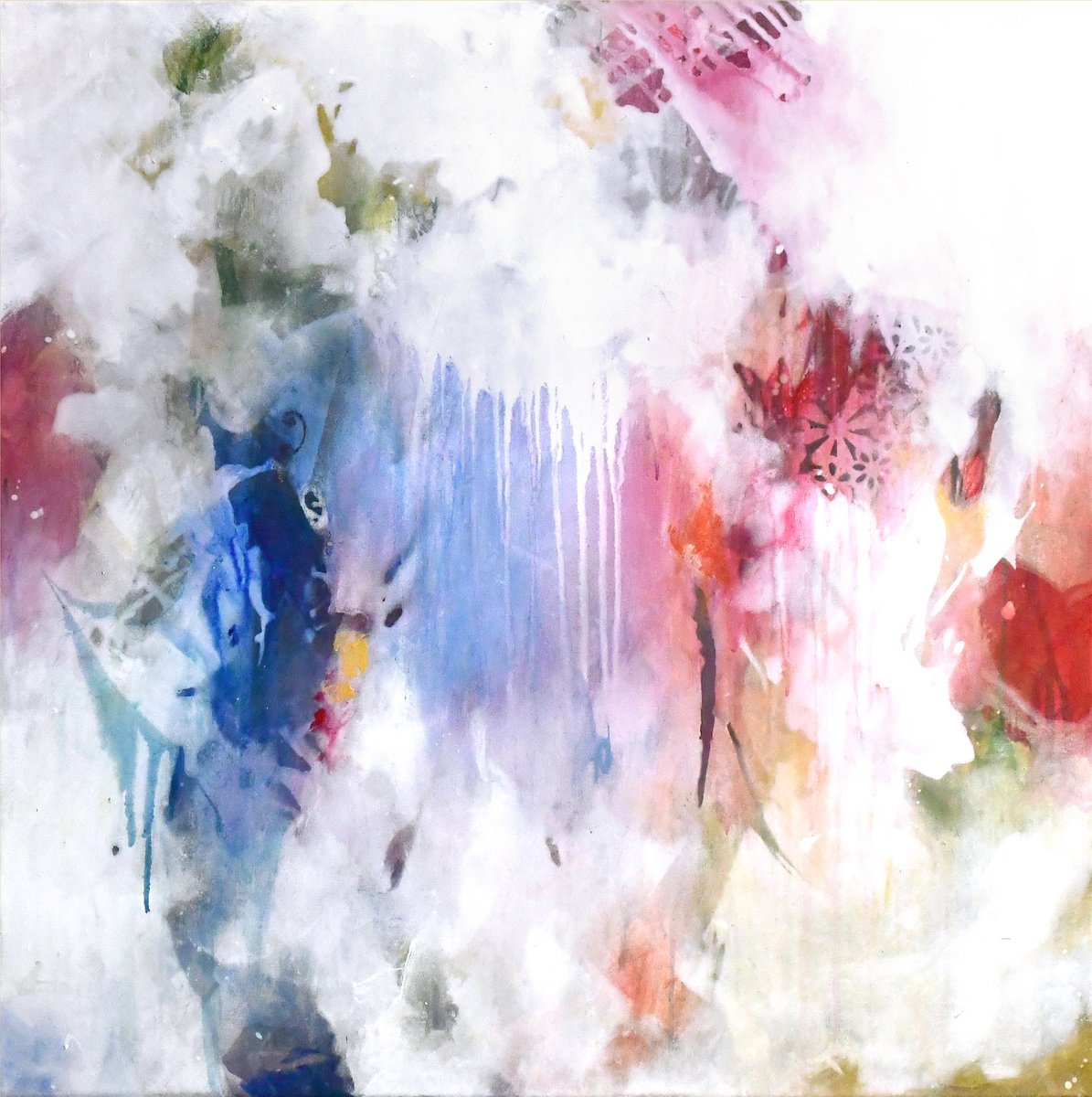 Abstract Acrylic Painting By Kirsten Handelmann, 31 X 31", Swinging Fireflies, Original Artwork