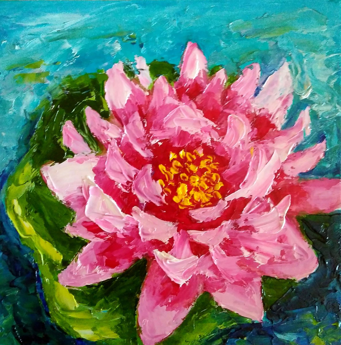 Water Lily Painting Lotus Artwork Pond Monet Flower Wall Art Small Floral Oil Painting by Yulia Berseneva