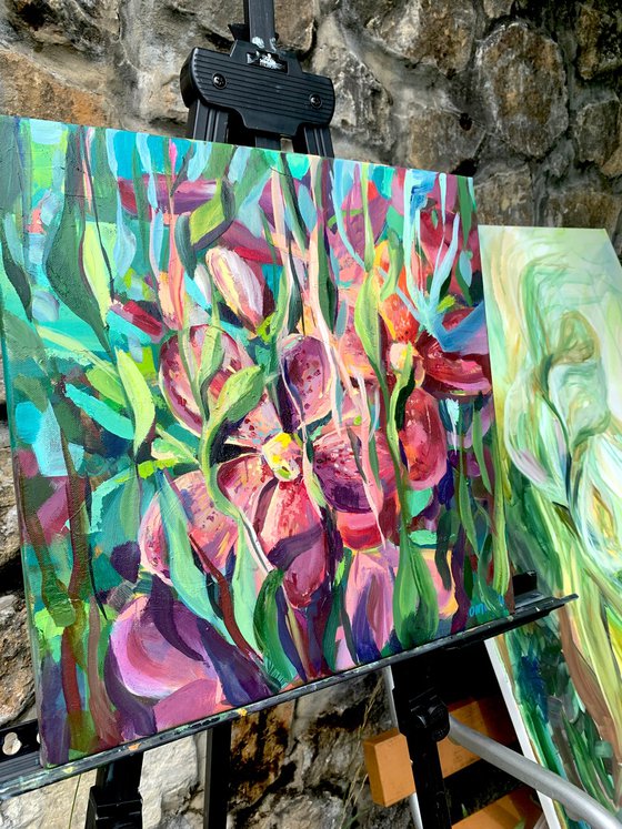 Floral  garden. Pink Orchids