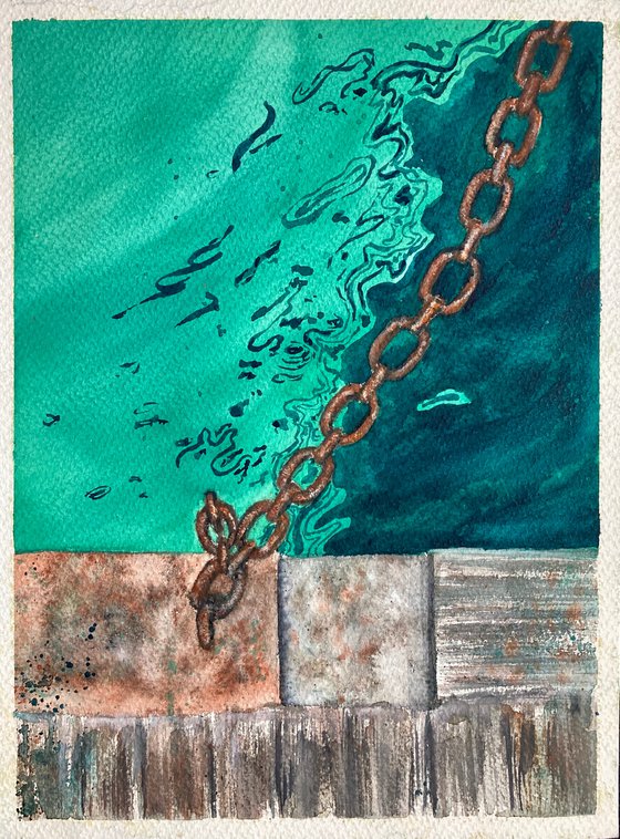 Emerald sea and rusty chain