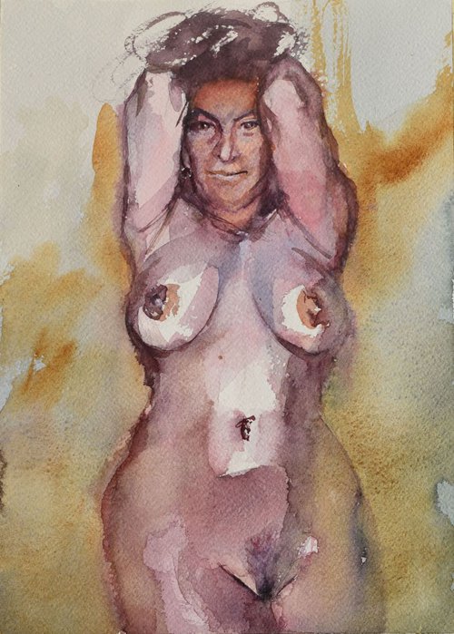 Nude with rised hands by Goran Žigolić Watercolors