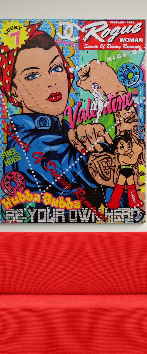 Rogue Hero Rosie 140cm x 100cm Rosie The Riveter Textured Urban Pop Art by Franko