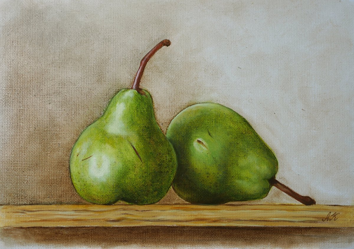 Two pears on the table by Alfia Koral