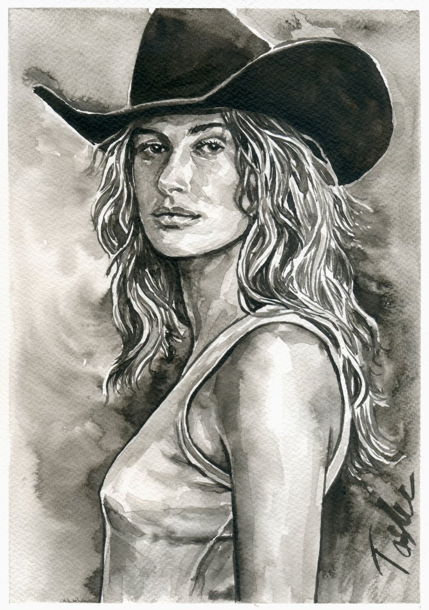 Urban And Pop Portrait Ink Drawing By Tashe, 8 X 12", Wild Girl, Original Artwork