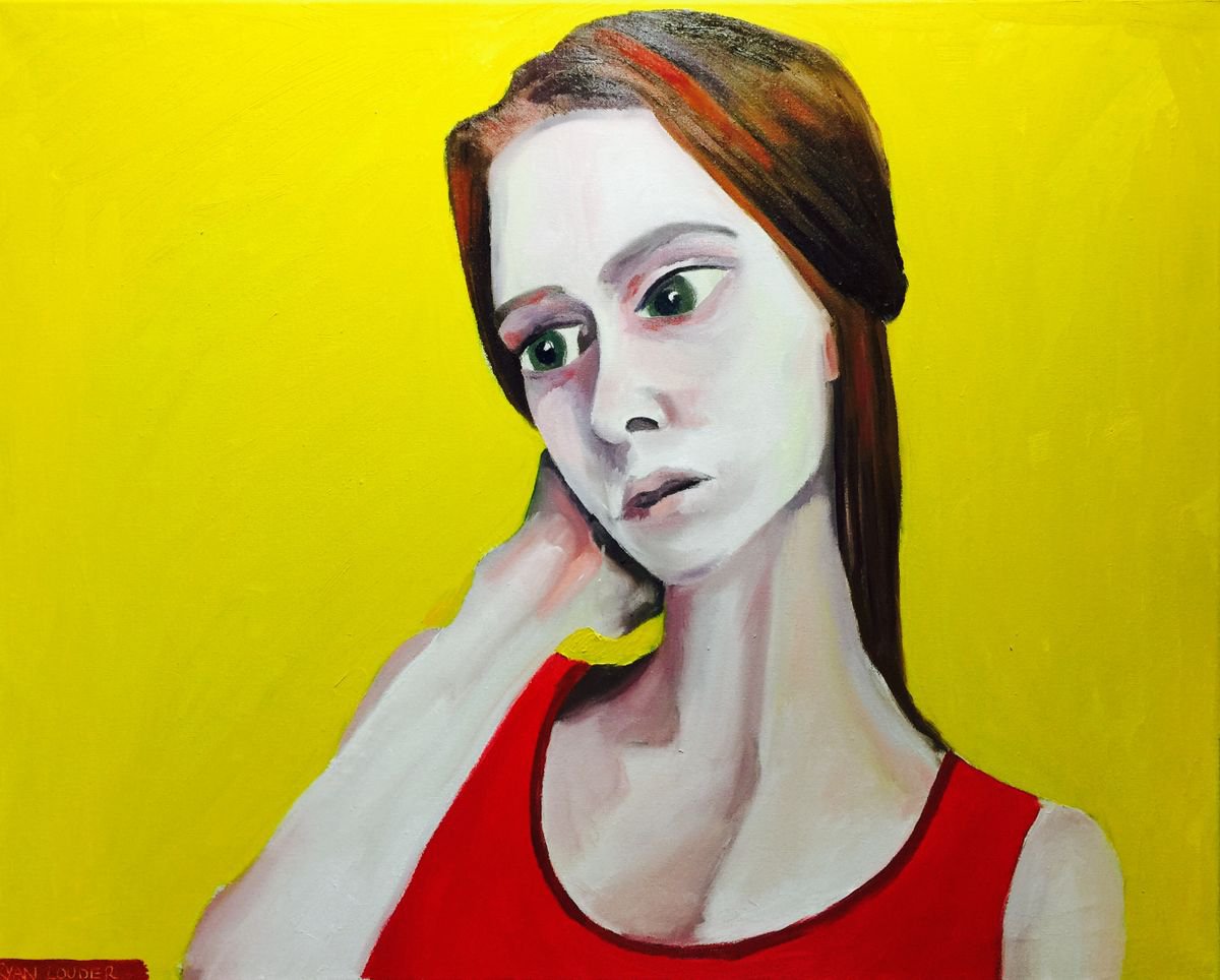 Portrait Of A Woman In Red 24x30 oil on canvas - red yellow painting - red yellow picture by Ryan  Louder