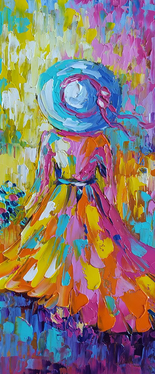 Scarlet Sails - oil painting, child, sail, sea, sea and beach, childhood, sea and sky, girl, seascape, children by Anastasia Kozorez
