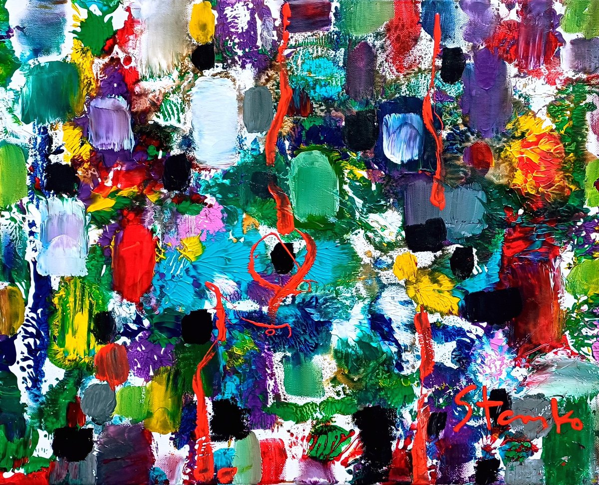 Abstract Acrylic Painting By Stanislav Bojankov, 20 X 16", Jam Session(Jazzy)-Xx, Original Artwork