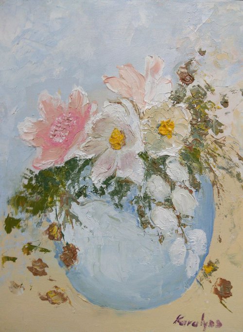 Vase with pink and white flowers by Maria Karalyos
