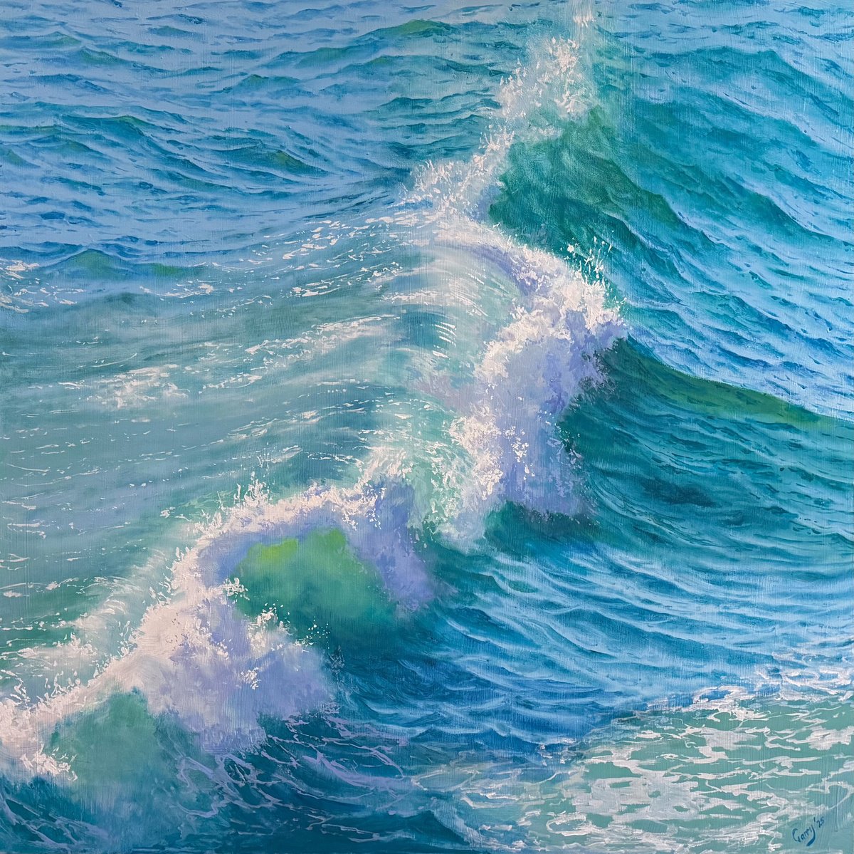 Photorealistic Landscape Oil Painting By Garry Arzumanyan, 39 X 39, Wave 08, Original Artwork