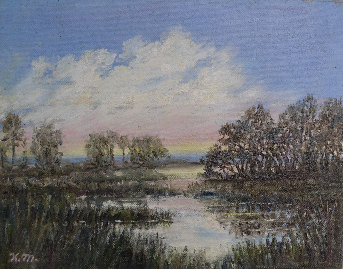 Impressionistic Landscape Oil Painting By Kathleen Mcdermott, 10 X 8", Marsh Sketch # 5, Original Artwork