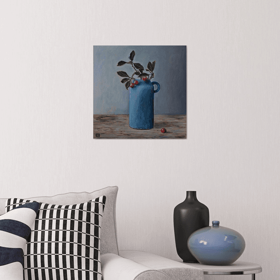 Blue Vase And Berries