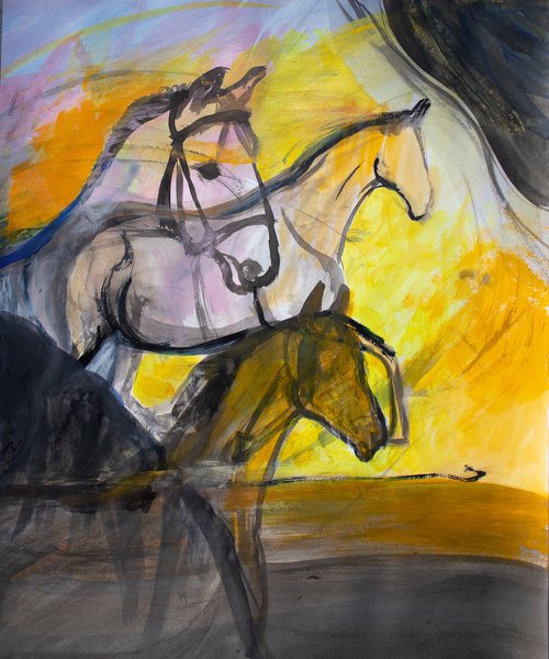 Horses in the spotlight, dynamic horse sketch by René Goorman