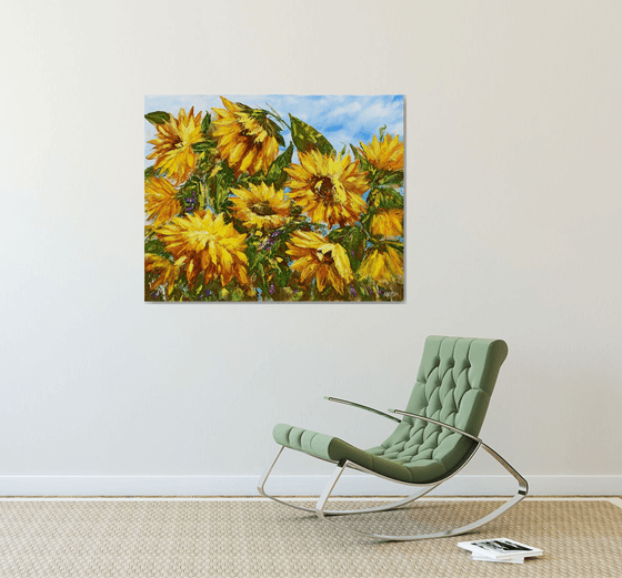 Sunflowers (100x80cm, oil painting, palette knife)