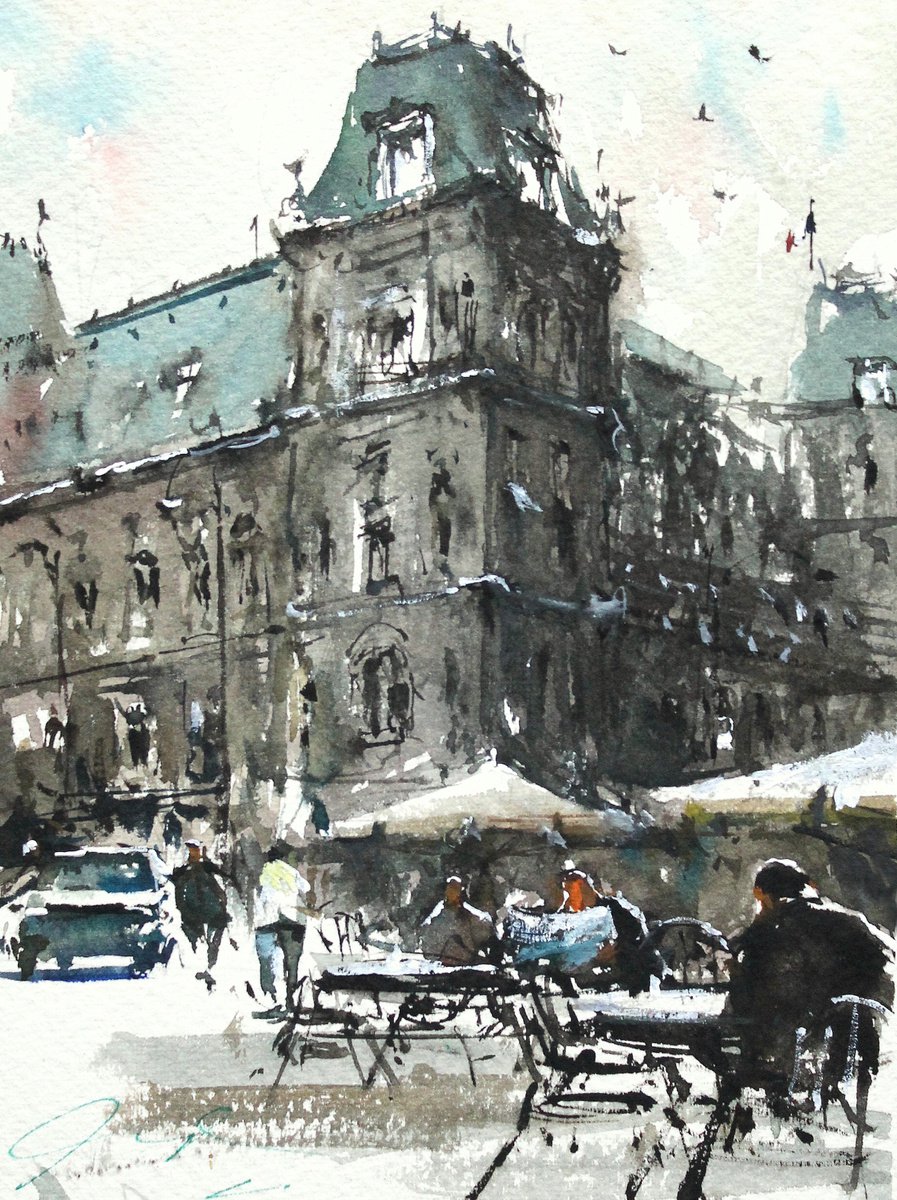 Impressionistic Cityscapes Watercolour By Maximo Damico, 6 X 8", Place De L