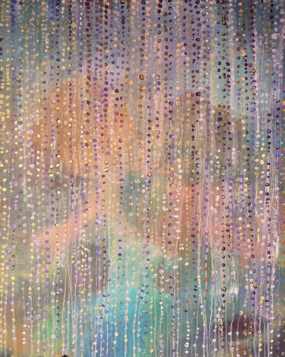 Organic Landscape Acrylic Painting By Maija Nochevnaya, 31 X 39", Autumn Rain, Original Artwork