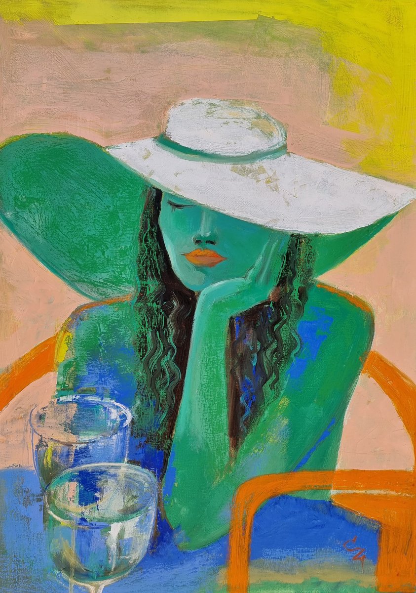 Impressionistic Portrait Oil Painting By Victoria Cozmolici, 20 X 28", In The Shadow, Original Artwork