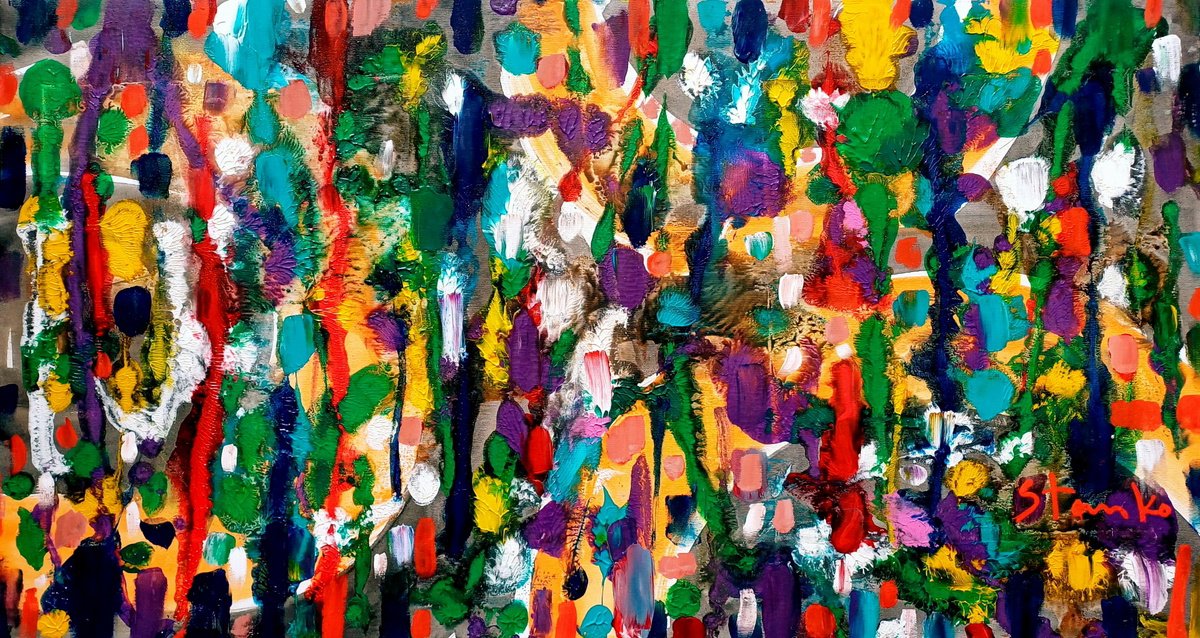 Abstract Acrylic Painting By Stanislav Bojankov, 51 X 28", Jam Session(Jazzy)-Xxiv, Original Artwork