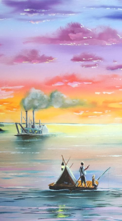 Huckleberry Finn and Jim Mississippi river by Gordon Bruce