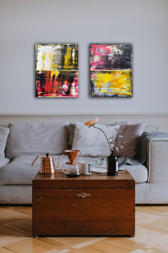 "Come As You Are" - FREE WORLDWIDE SHIPPING + Save As A Series - Original PMS Abstract Diptych Acrylic Paintings On Canvas - 32" x 20"