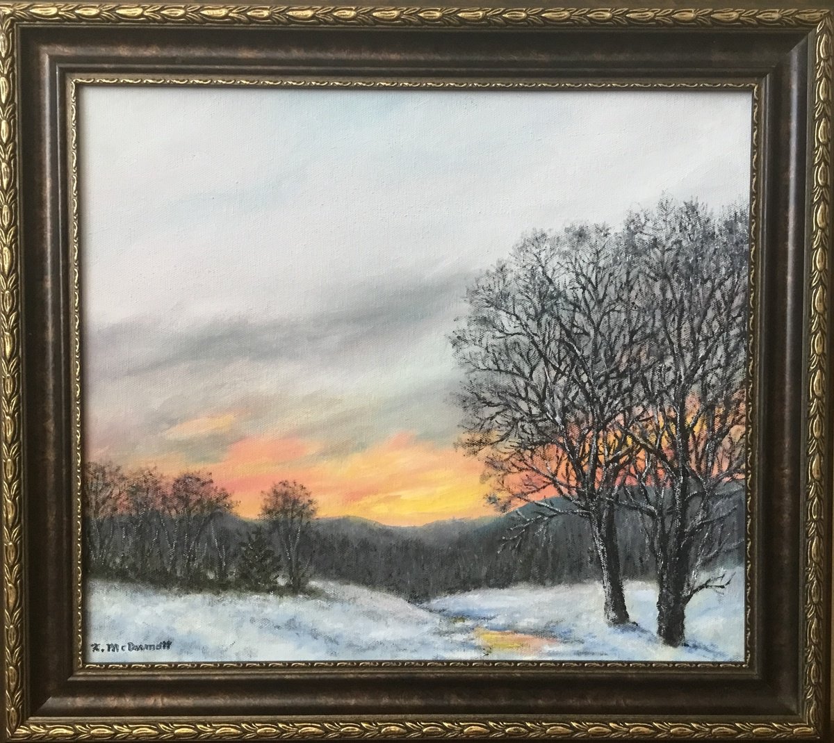 Photorealistic Landscape Oil Painting By Kathleen Mcdermott, 19 X 17", Winter Solstice, Original Artwork