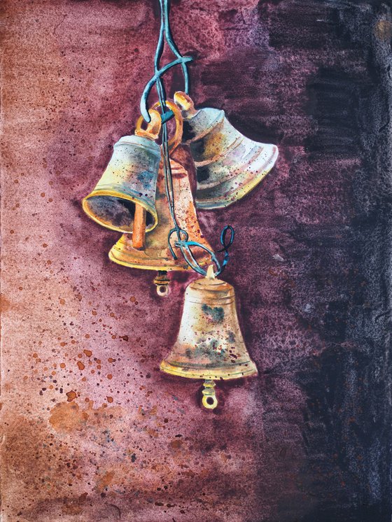 Temple bells - original watercolor artwork