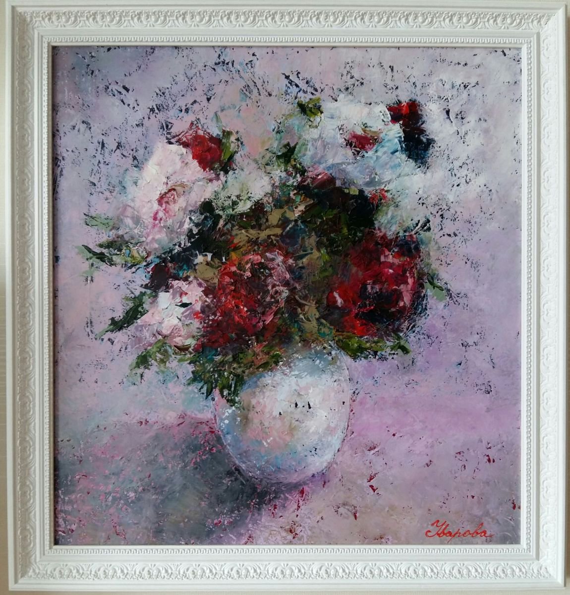 Roses, 50x53 cm, framed. FREE SHIPPING by Larissa Uvarova