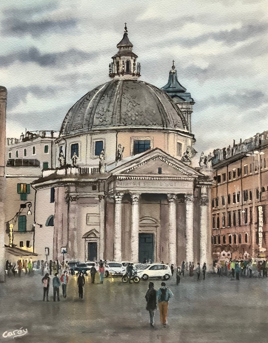 Impressionistic Cityscapes Watercolour By Darren Carey, 11 X 15, Rome, Piazza Del Popolo, Original Artwork