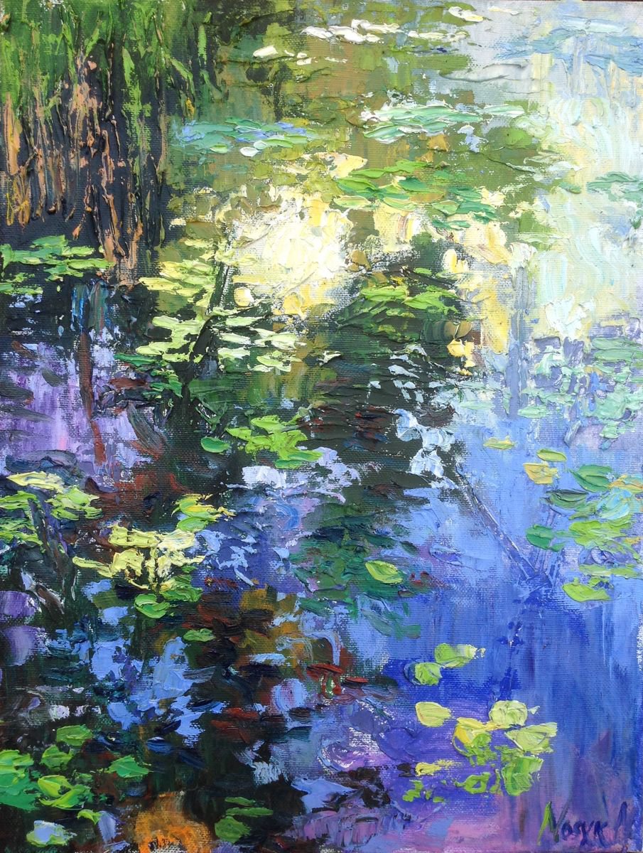 Abstract water lilies pond oil painting landscap | Artfinder