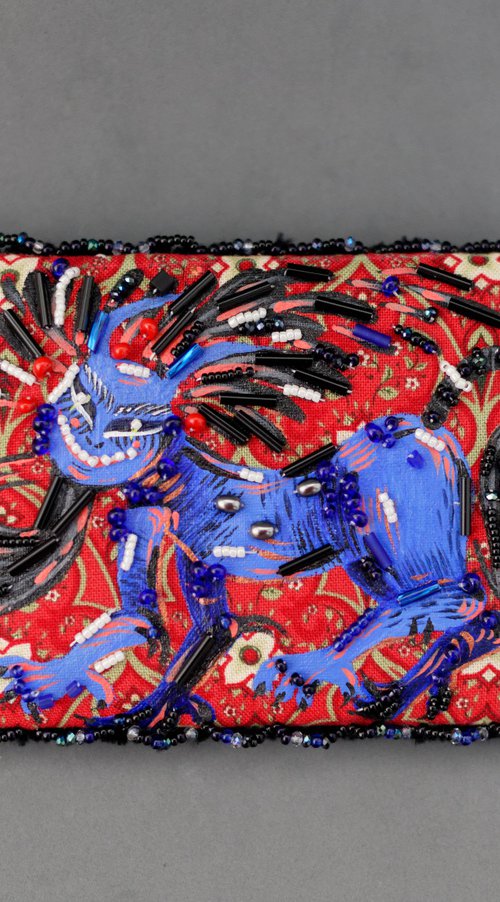 Blue lion, fantasy cat. Painting - Brooch by Anna Onikiienko