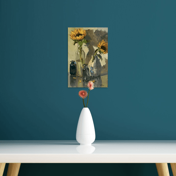 Sunflowers and colorful shadows