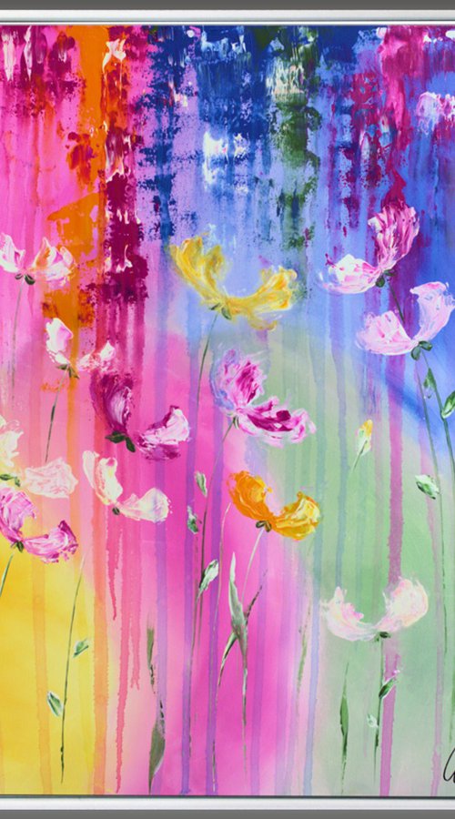 Summer Fun  - abstract flower painting, framed art by Edelgard Schroer