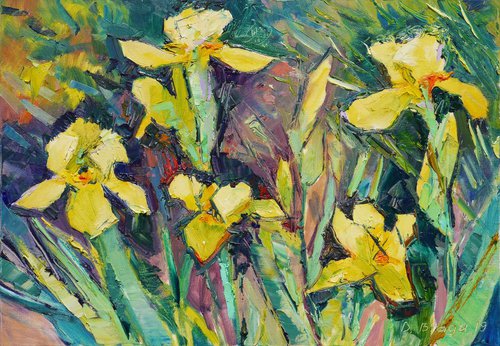 Yellow irises (plein air), 2019 original painting by Dima Braga