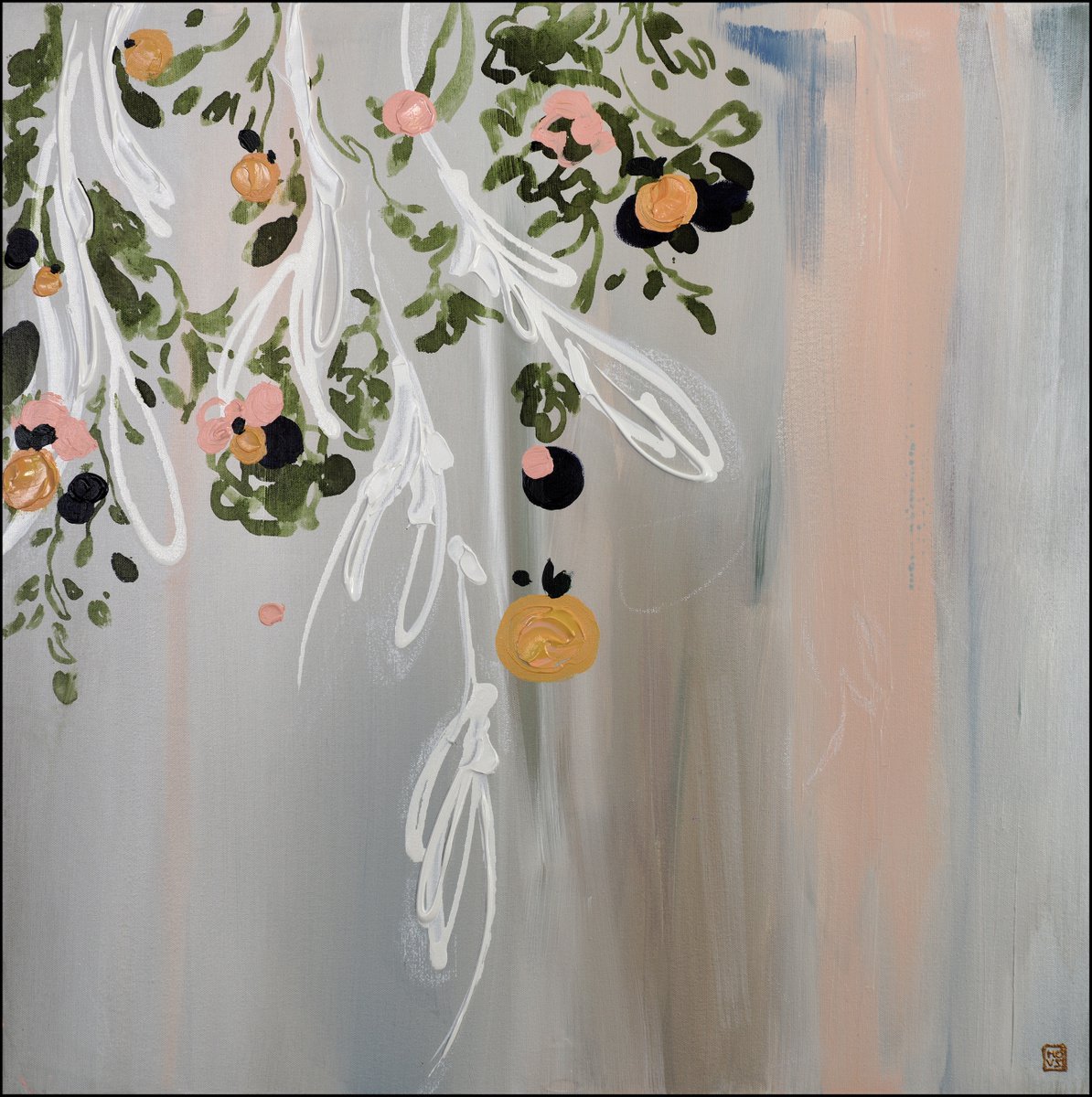 Abstract Acrylic Painting By Novi Lim, 32 X 32", Mandarin Garden, Original Artwork