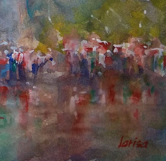 Prešeren Square on a rainy day | Original watercolor painting